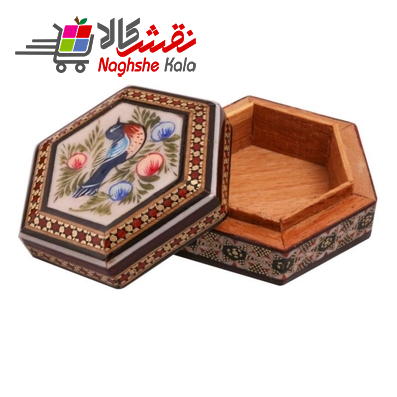 جعبه جواهرات خاتم کاری مدل گل و مرغ 
