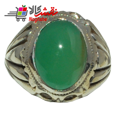 انگشتر نقره مردانه عقیق سبز رکاب دست ساز شیخ احمد کد 8